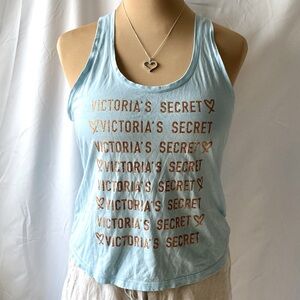 Victoria's Secret Light Blue Glitter Logo Tank Top Size M